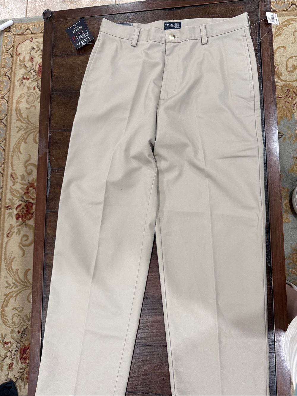 Izod Men's Khaki Flat-Front Dress Chinos